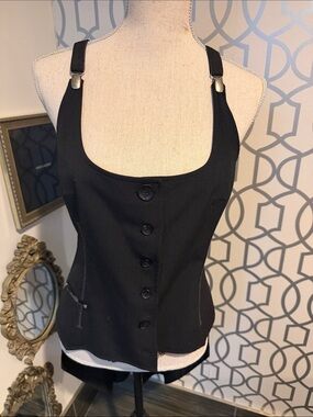 Cop.Copine Black Button-Front Corset Tank with Adjustable Straps